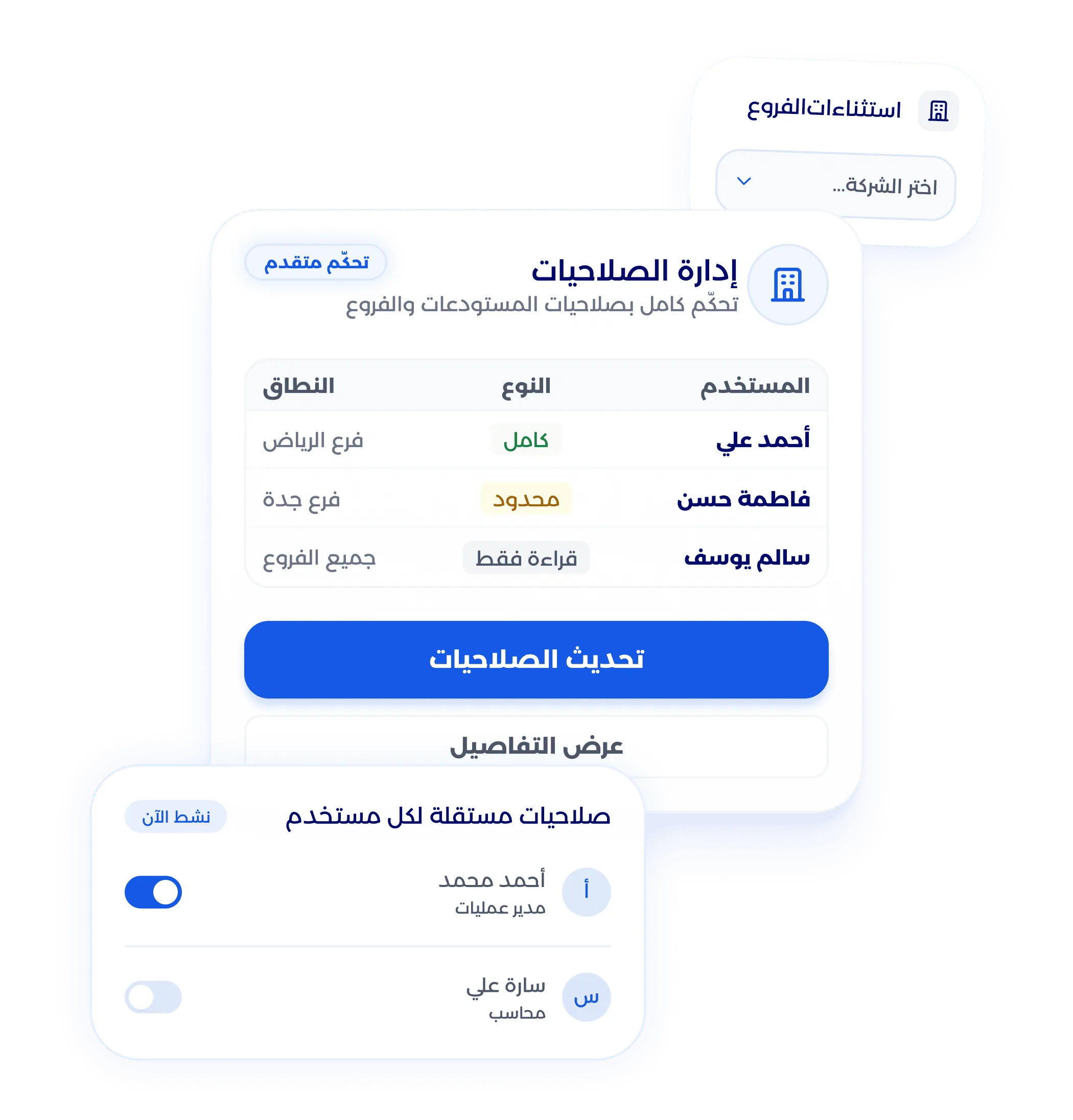 شاشة إدارة مجموعات الصلاحيات والوصول