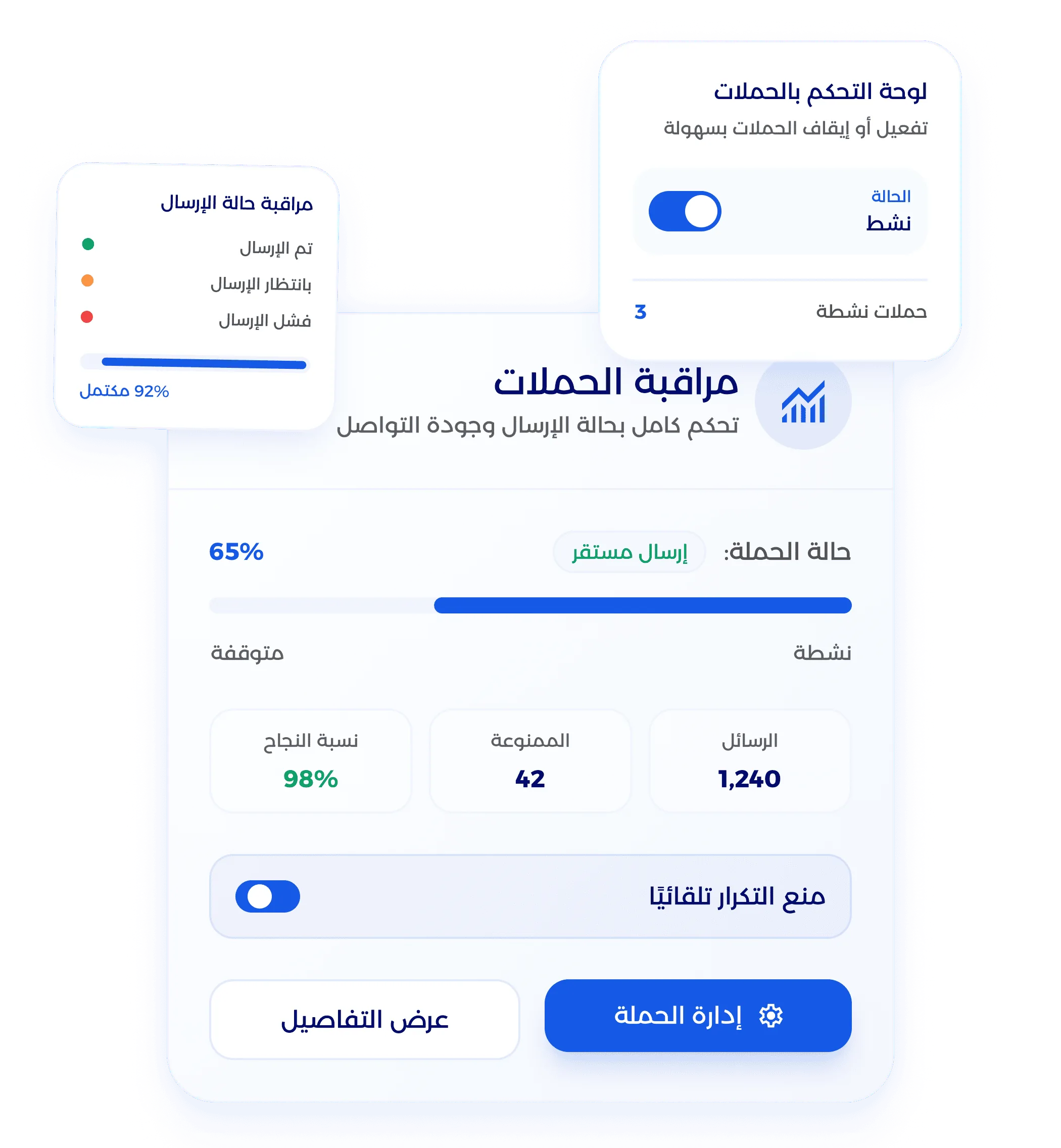شاشة التحكم ومراقبة حملات الإرسال